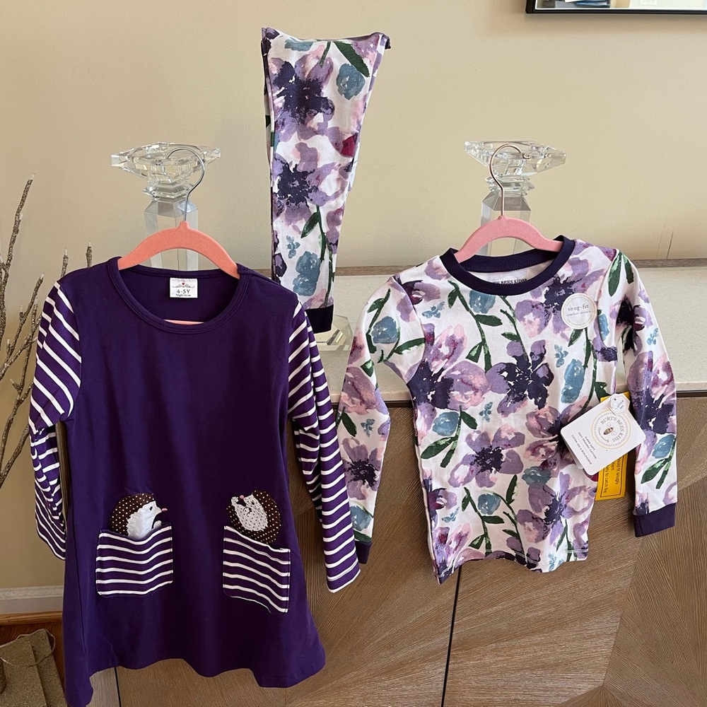 NWT BURTS BEES KIDS Purple Clothes Bundles Size 4-5 KIDS